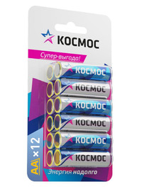 Батарейка LR6 (AA) 1.5V Alkaline 12BL, (Космос) KOCLR6BL12