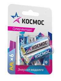 Батарейка LR6 (AA) 1.5V Alkaline 6BL, (Космос) KOCLR6BL6