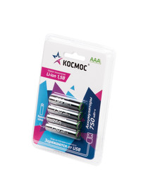 Аккумулятор ААА Li-ion 500мАч 4 шт в на блистере (Космос) KOCR03Li750mWh4BL