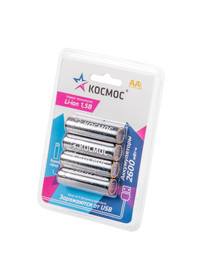 Аккумулятор АА Li-ion 1700мАч 4 шт в на блистере (Космос) KOCR6Li2600mWh4BL
