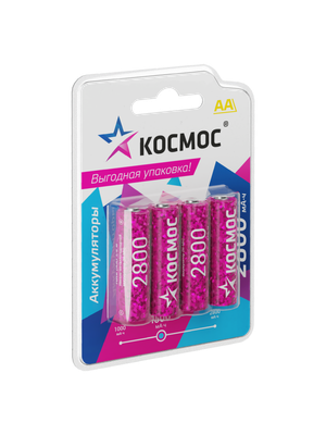 Аккумулятор R6 (АА) 2800mAh Ni-MH 4 на блистере (Космос) KOCR6NIMH2800mAh4BL