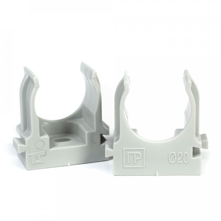 Крепеж-клипса для труб для прямого монтажа серая в гофроящике d20 мм (1200шт/кор) (Промрукав) PR13.0453