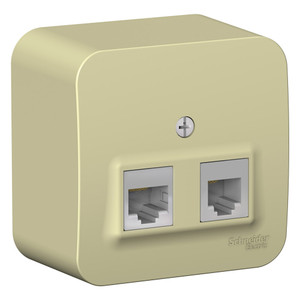 Розетка открытой установки BLANCA двойная, компьютерная RJ45, кат.5E + телефонная RJ11, с изолирующей пластиной, белый, бежевый (Systeme Electric) BLNIA045117