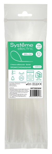 Стяжка кабельная MultiSet 300х3.6 Белая (100шт) (Systeme Electric) IMT30036W