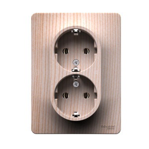 GLOSSA розетка двойная с заземлением, 16А, в сборе, сосна (Systeme Electric) GSL001524