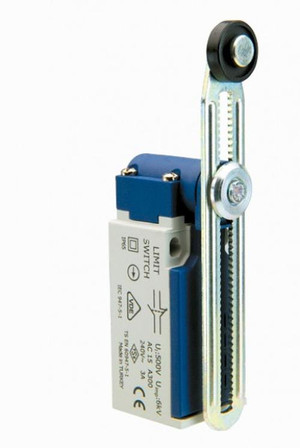 Выключатель концевой, привод реверсивный пластиковый ролик 18 мм с угловым действием, регулируемый 1НЗ+1НО, мгновенное срабатывание, L5, пластиковый корпус 240В AC, 3А, IP65 (EMAS) L5K13MEP123