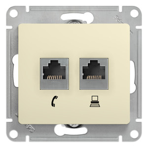 GLOSSA Розетка телефон/компьютер RJ11+RJ45 категория 5е в рамку бежевая (Systeme Electric) GSL000285