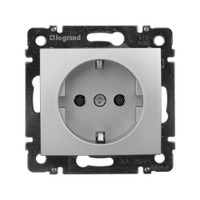 VALENA Розетка с заземлением в рамку алюминий (Legrand/Daccord) 770120