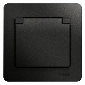 GLOSSA Розетка с заземлением со шторками с крышкой IP20 антрацит в сборе (Systeme Electric) GSL000746