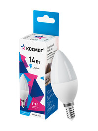 Лампа светодиодная LED 14Вт Свеча 220В Е14 D37х110 4500К белый 1260 лм (Космос) LkecLED14wCNE1445