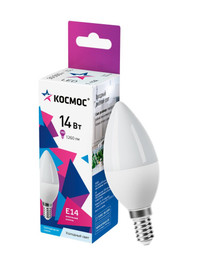 Лампа светодиодная LED 14Вт Свеча 220В Е14 D37х110 6500К холодный 1260 лм (Космос) LkecLED14wCNE1465