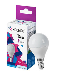 Лампа светодиодная LED 14Вт Шар 220В Е14 D45х80 6500К холодный 1260 лм (Космос) LkecLED14wGL45E1465