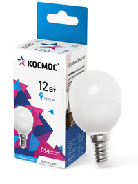 Лампа светодиодная LED 12Вт Шар 220В Е14 D45х90 4500К белый 1070 лм (Космос) LkeLED12wGL45E1445