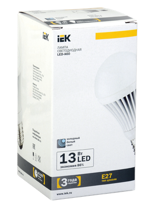 Лампа светодиодная LED 13вт E27 белый (IEK) LL-A60-13-230-40-E27
