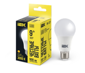 Лампа светодиодная A60 груша 9Вт 230В 3000К E27 IEK (IEK) LLE-A60-9-230-30-E27