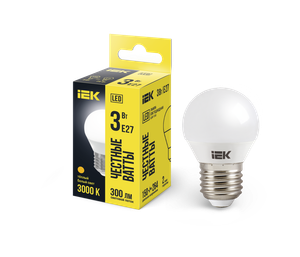 Лампа светодиодная G45 шар 3Вт 230В 3000К E27 (IEK) LLE-G45-3-230-30-E27