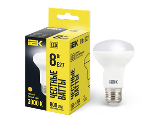 Лампа светодиодная R63 рефлектор 8Вт 230В 3000К E27 (IEK) LLE-R63-8-230-30-E27