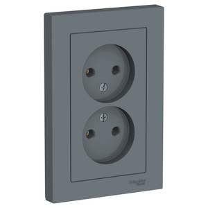 Розетка ATLASDESIGN двойная без заземления 16А в сборе грифель (Systeme Electric) ATN000720