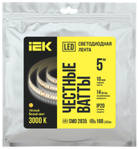 Лента светодиодная 5 м SMD2835 168LED/м 14Вт/м IP20 ширина 10мм 24В теплый белый (IEK) LSR6-1-168-20-1-05