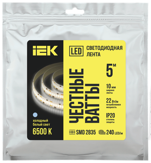 Лента светодиодная 5 м SMD2835 240 LED/м 22 Вт/м IP20 ширина 10 мм 24 В холодный белый (IEK) LSR6-2-240-20-1-05
