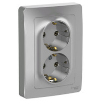 BLANCA скрытой установки розетка двойная с заземлением без шторок, 16А, 250В, алюминий (Systeme Electric) BLNRS001023