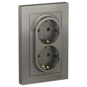 Розетка ATLASDESIGN двойная с заземлением 16А в сборе сталь (Systeme Electric) ATN000924