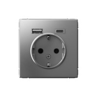 ARTGALLERY розетка 16А с 2 USB A+C, 5В/2,4А/3,0А, 2х5В/1,5А, механизм, сталь (Systeme Electric) GAL000932
