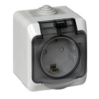 ЭТЮД Розетка наружная с заземлением со шторками IP44 серая (Systeme Electric) PA16-044C