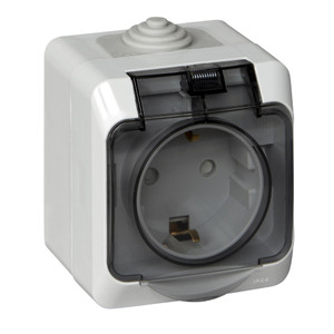 ЭТЮД Розетка наружная с заземлением со шторками IP44 серая (Systeme Electric) PA16-044C