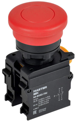Кнопка ''Грибок'' без фиксации. d - 22 мм 1NO+1NC красная MASTER (IEK) MI-BG60-11M-3-21-K04