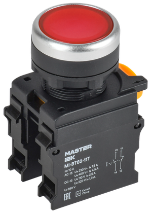 Кнопка с фиксацией d=22мм 1NO+1NC красная MASTER (IEK) MI-BT60-11T-3-21-K04