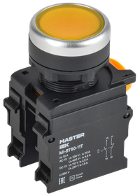 Кнопка с фиксацией d=22мм 1NO+1NC жёлтая MASTER (IEK) MI-BT60-11T-3-21-K05