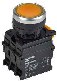 Кнопка с подсвет. и фикс. d=22мм 1NO+1NC жёлтая MASTER (IEK) MI-BT60-11TD-3-11-K05