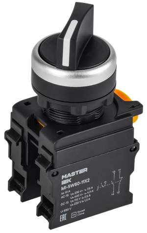 Переключатель 2 полож. 1NO+1NC чёрный MASTER (IEK) MI-SW60-11X2-3-24-2-K02