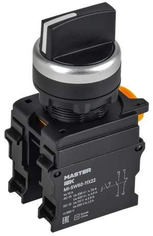 Переключатель 2 полож. возвр. 1NO+1NC чёрный MASTER (IEK) MI-SW60-11X22-3-24-2-K02