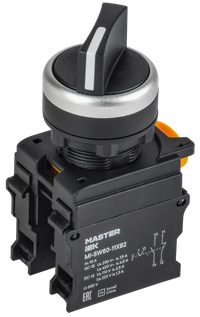 Переключатель длин. ручка 2 полож. 1NO+1NC чёрный MASTER (IEK) MI-SW60-11XB2-3-25-2-K02