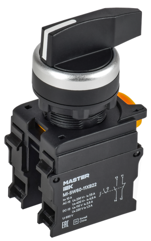Переключатель длин. ручка 2 полож. возвр. 1NO+1NC MASTER (IEK) MI-SW60-11XB22-3-25-2-K02