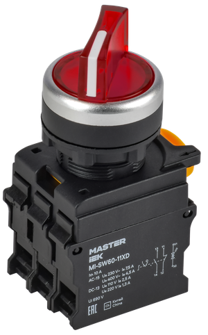 Переключатель с подсв. 2 полож. 1NO+1NC красный MASTER (IEK) MI-SW60-11XD-3-14-2-K04