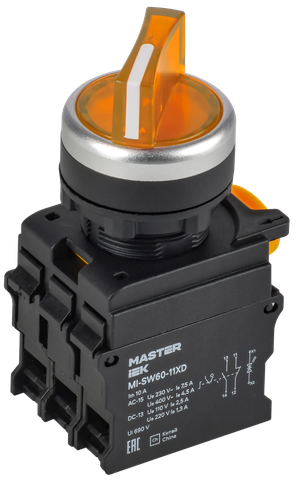 Переключатель с подсв. 2 полож. 1NO+1NC жёлтый MASTER (IEK) MI-SW60-11XD-3-14-2-K05