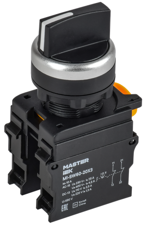Переключатель 3 положения 2NO чёрный MASTER (IEK) MI-SW60-20X3-5-24-3-K02