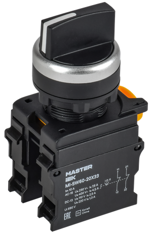 Переключатель 3 положения возвратный 2NO чёрный MASTER (IEK) MI-SW60-20X33-5-24-3-K02