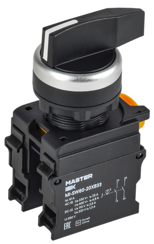 Переключатель длин. ручка 3 полож. возвр. 2NO MASTER (IEK) MI-SW60-20XB33-4-25-3-K02