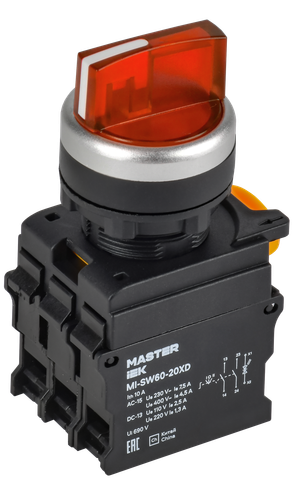 Переключатель с подсветкой 3 полож. 2NO красный MASTER (IEK) MI-SW60-20XD-4-14-3-K04