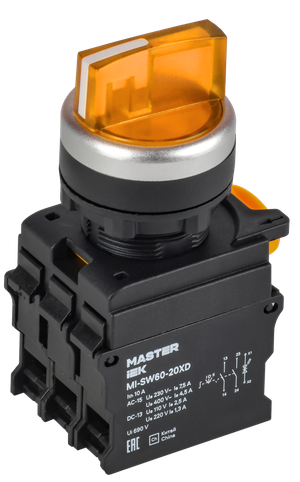 Переключатель с подсветкой 3 полож. 2NO жёлтый MASTER (IEK) MI-SW60-20XD-4-14-3-K05