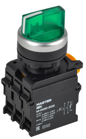 Переключатель с подсветкой 3 полож. 2NO зеленый MASTER (IEK) MI-SW60-20XD-4-14-3-K06
