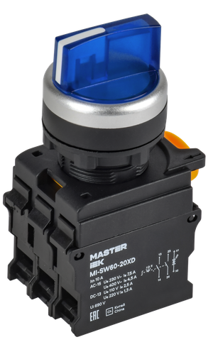 Переключатель с подсветкой 3 полож. 2NO синий MASTER (IEK) MI-SW60-20XD-4-14-3-K07