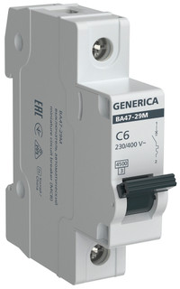 Автоматический выключатель ВА47-29М 1P 6А 4,5кА C GENERICA (IEK) MVA21-1-006-C-G