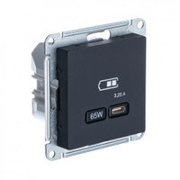 ATLASDESIGN USB РОЗЕТКА тип-C 65W высокоскор.заряд. QC, PD, механизм, КАРБОН (Systeme Electric) ATN001027