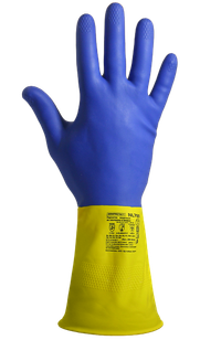Перчатки химостойкие латекс/неопрен с внутренним хлопковым напылением, толщина 0,70 мм,  синие- желтые ArmProtect NL700,  р.M (8) (Азбука Защиты) 4620207781241