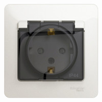 GLOSSA Розетка с заземлением со шторками с крышкой IP44 перламутр в сборе (Systeme Electric) GSL000648